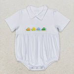 SR1077 Embroidery Car Blue Baby Boy Romper