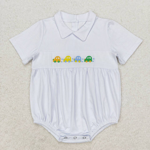 SR1077 Embroidery Car Blue Baby Boy Romper