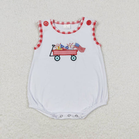 SR1078 Embroidery USA Flag Baby Boy Romper