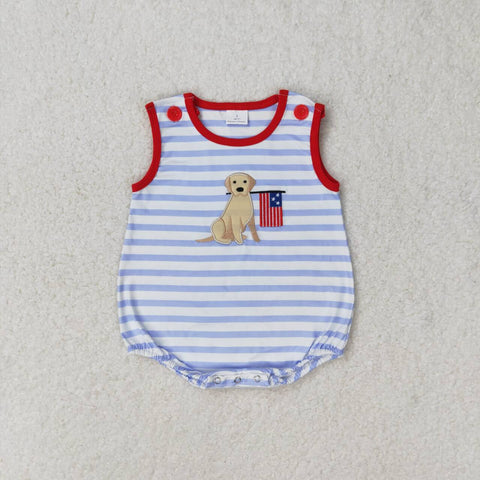 SR1080 Embroidery USA Flag Dog Baby Boy Romper