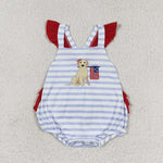 SR1081 Embroidery USA Flag Dog Baby Girl Romper