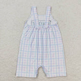 SR1092 Embroidery MAMA'S BOY Blue Plaid Baby Boy Romper