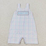 SR1092 Embroidery MAMA'S BOY Blue Plaid Baby Boy Romper