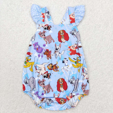 SR1114 Dog Blue Baby Girl Romper