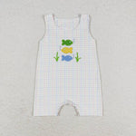 SR1121 Embroidery Fish Plaid Baby Boy Romper