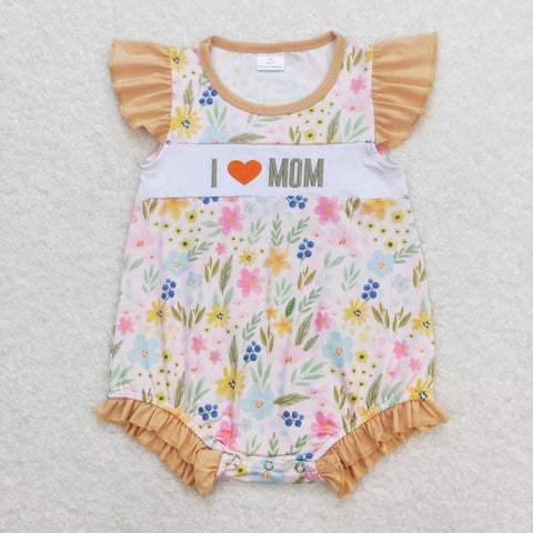 SR1131 Embroidery I Love MOM Flower Baby Girl Romper