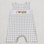 SR1132 Embroidery I Love MOM Plaid Baby Boy Romper