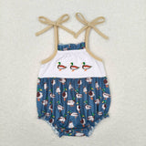 SR1133 Embroidery Mallard Duck Green Baby Girl Romper