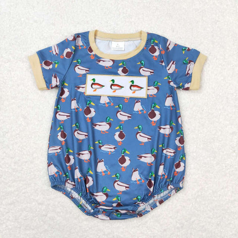 SR1134 Embroidery Mallard Duck Green Baby Boy Romper