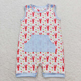 SR1137 Crayfish Blue Plaid Baby Boy Romper