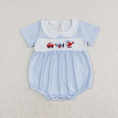 SR1152 Embroidery Plane Blue Baby Boy Romper