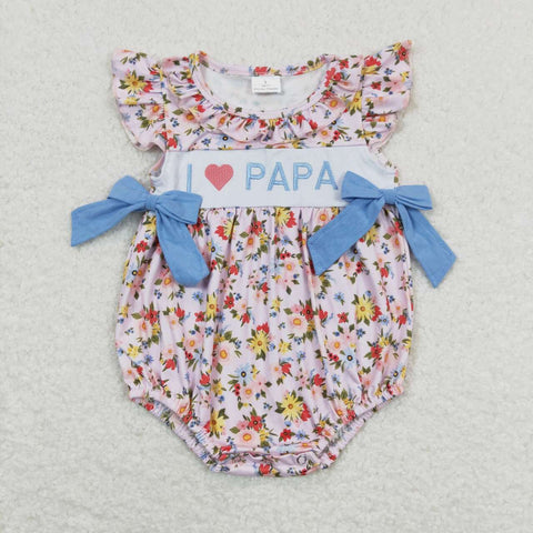 SR1162 Embroidery Flower Papa Baby Girl Romper