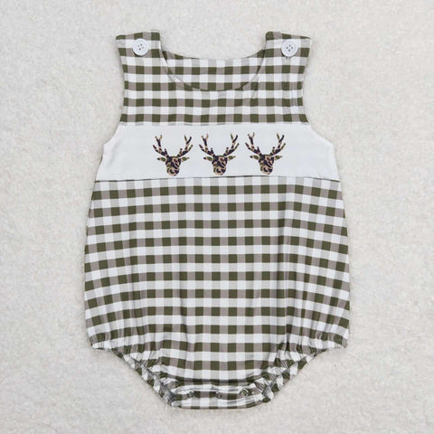 SR1167 Deer Green Plaid Baby Boy Romper