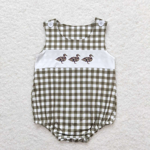 SR1169 Duck Green Plaid Baby Boy Romper