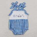 SR1171 Police Car Blue Plaid Baby Girl Romper