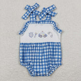 SR1171 Police Car Blue Plaid Baby Girl Romper