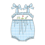 SR1175 Golf Blue Plaid Baby Girl Romper