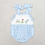 SR1175 Golf Blue Plaid Baby Girl Romper