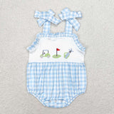 SR1175 Golf Blue Plaid Baby Girl Romper