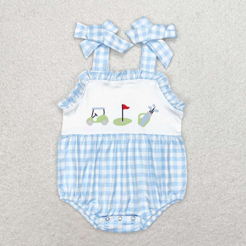 SR1175 Golf Blue Plaid Baby Girl Romper