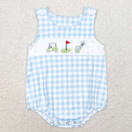 SR1176 Golf Blue Plaid Baby Boy Romper