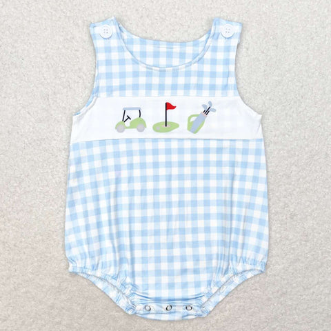 SR1176 Golf Blue Plaid Baby Boy Romper