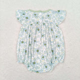 SR1180 Flower Green Baby Girl Romper