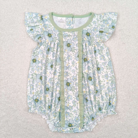 SR1180 Flower Green Baby Girl Romper