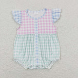 SR1201 Pink Green Plaid Baby Girl Romper