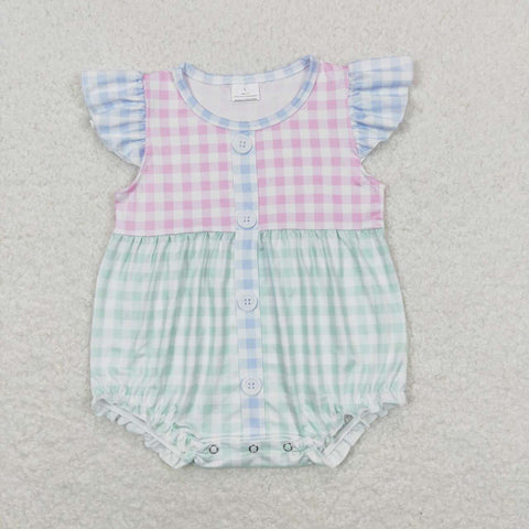 SR1201 Pink Green Plaid Baby Girl Romper