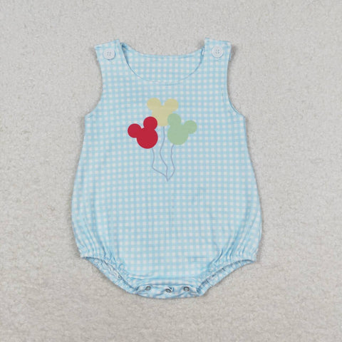 SR1204 Cartoon Mouse Blue Plaid Baby Boy Romper