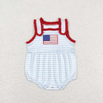 SR1210 Embroidery USA Flag Blue Baby Girl Romper