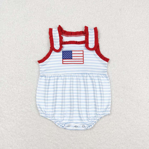 SR1210 Embroidery USA Flag Blue Baby Girl Romper