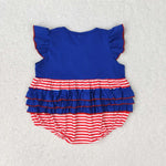 SR1211 Embroidery USA Flag Red Stripe Baby Girl Romper