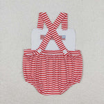 SR1212 Embroidery USA Flag Red Stripe Baby Girl Romper