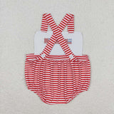 SR1212 Embroidery USA Flag Red Stripe Baby Girl Romper