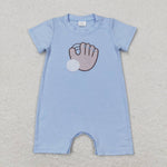 SR1214 Embroidery Baseball Blue Baby Boy Romper