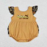 SR1219 Embroidery LET EM RUN Deer Baby Girl Romper