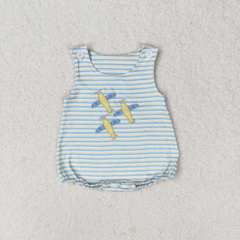 SR1228 Embroidery Airplane Stripe Baby Boy Romper