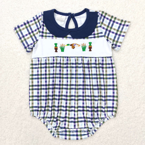 SR1242 Embroidery Mallard Plaid Baby Boy Romper