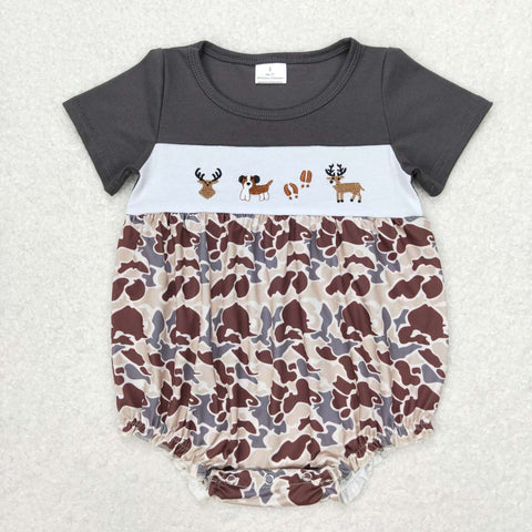 SR1243 Embroidery Hunting Elk Camo Baby Boy Romper