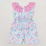 SR1244 Flower Pink Plaid Girl's Jumpsuit