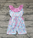 SR1244 Flower Pink Plaid Girl's Jumpsuit