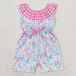 SR1244 Flower Pink Plaid Girl's Jumpsuit