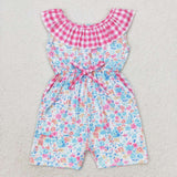 SR1244 Flower Pink Plaid Girl's Jumpsuit