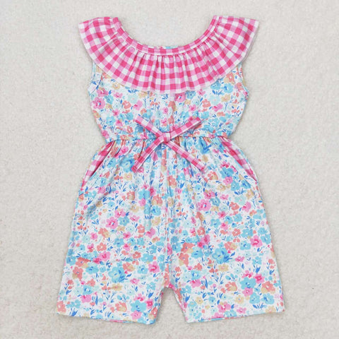 SR1244 Flower Pink Plaid Girl's Jumpsuit