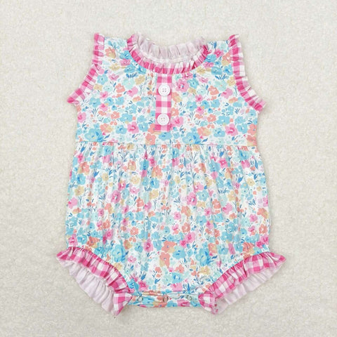 SR1245 Flower Pink Plaid Baby Girl Romper