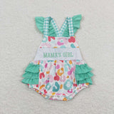 SR1246 Embroidery MAMA'S GIRL Leopard Mint Baby Girl Romper