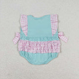 SR1260 Embroidery Ice cream Pockets Sky Blue Baby Girl Romper