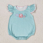 SR1267 Embroidery Ocean Octopus Mint Baby Girl Romper